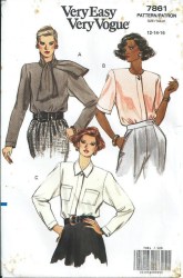 7861 VOGUE LOOSE BUTTON BLOUSE, SCARF 1990 PATTERN 6-10, 12-16 or 18-22 choice uncut